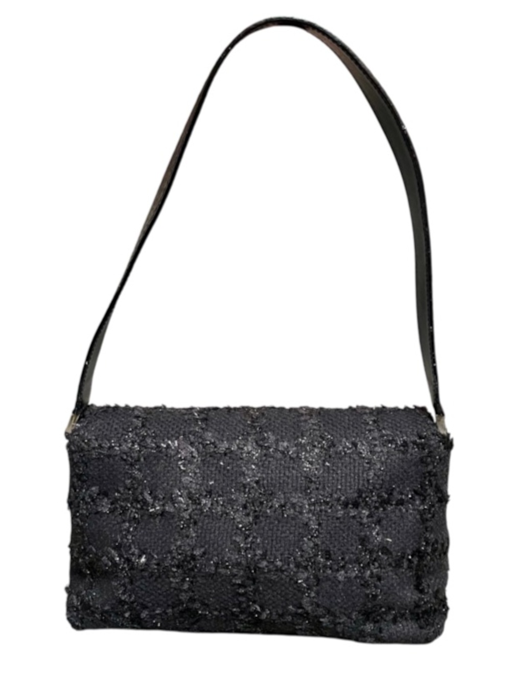 Kate Spade Made in Italy Vintage Black Tweed w/Metallic Grid Accent Shoulder Bag - Picture 2 of 10